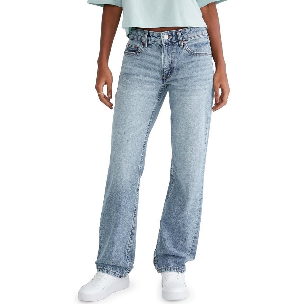 Women's Baggy Low Rise Jeans 100% Cotton Vintage Straight Fit Casual